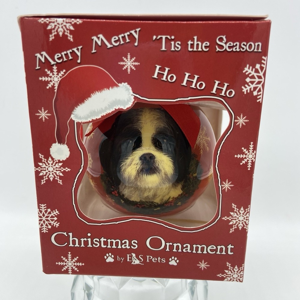 E&S Pets Shih‎ Tzu Dog Christmas Ornament Shatterproof Decoupage New Gift Decor